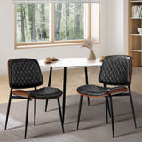Oikiture 2x Dining Chairs Leather Seat Metal Legs Black - Extra Image