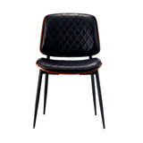 Oikiture 2x Dining Chairs Leather Seat Metal Legs Black