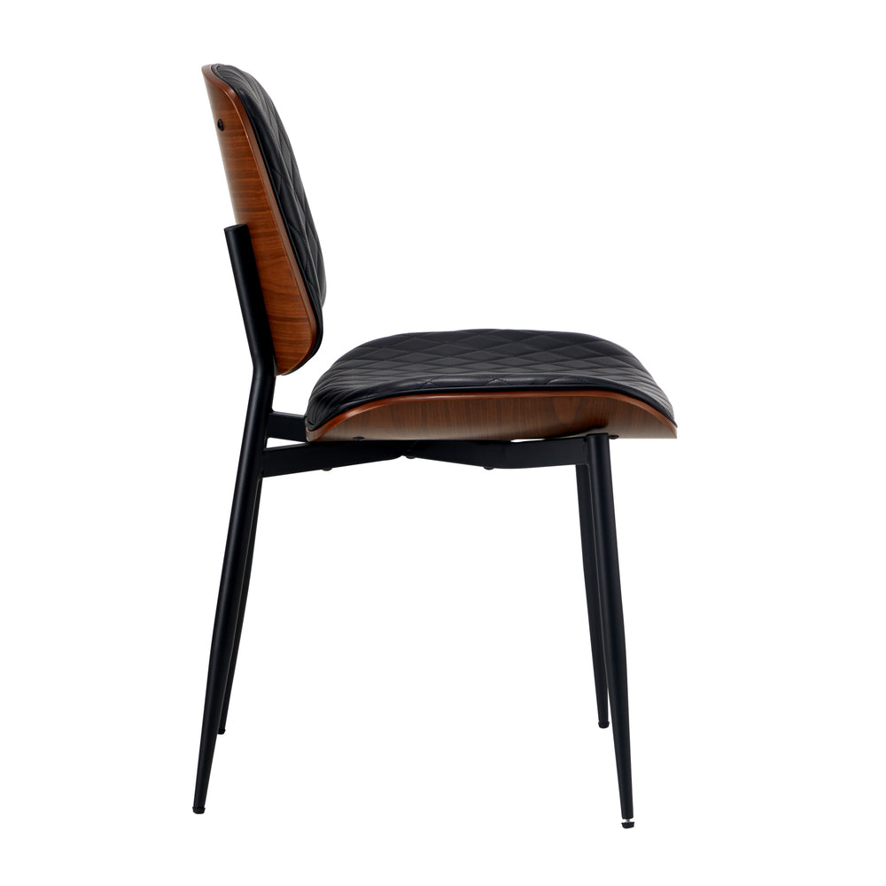 Oikiture 2x Dining Chairs Leather Seat Metal Legs Black