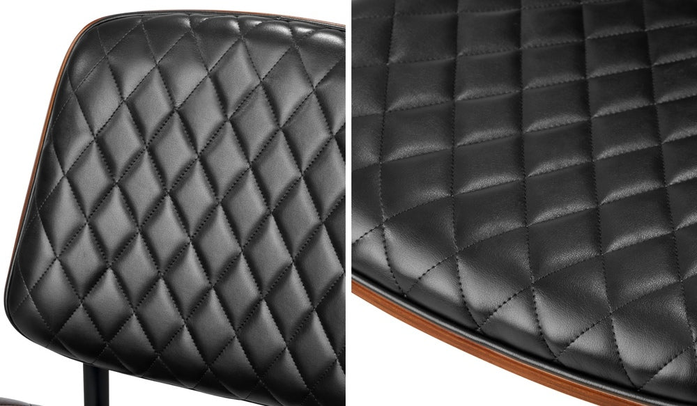 Oikiture 2x Dining Chairs Leather Seat Metal Legs Black