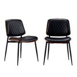 Oikiture 4x Dining Chairs Leather Wooden Metal Legs Black - Front View