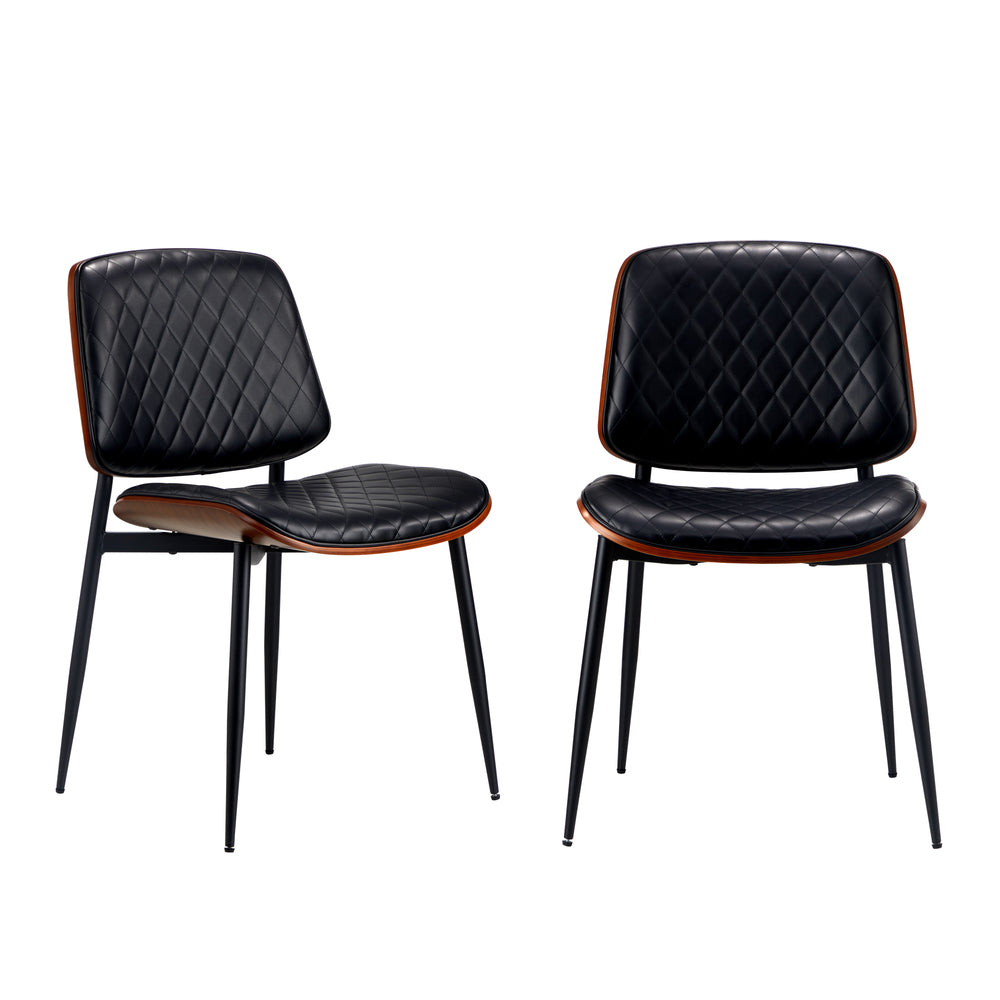 Oikiture 8x Dining Chairs Retro PU Leather Solid Wood Metal Leg Black