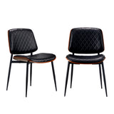 Oikiture 8x Dining Chairs Retro PU Leather Solid Wood Metal Leg Black