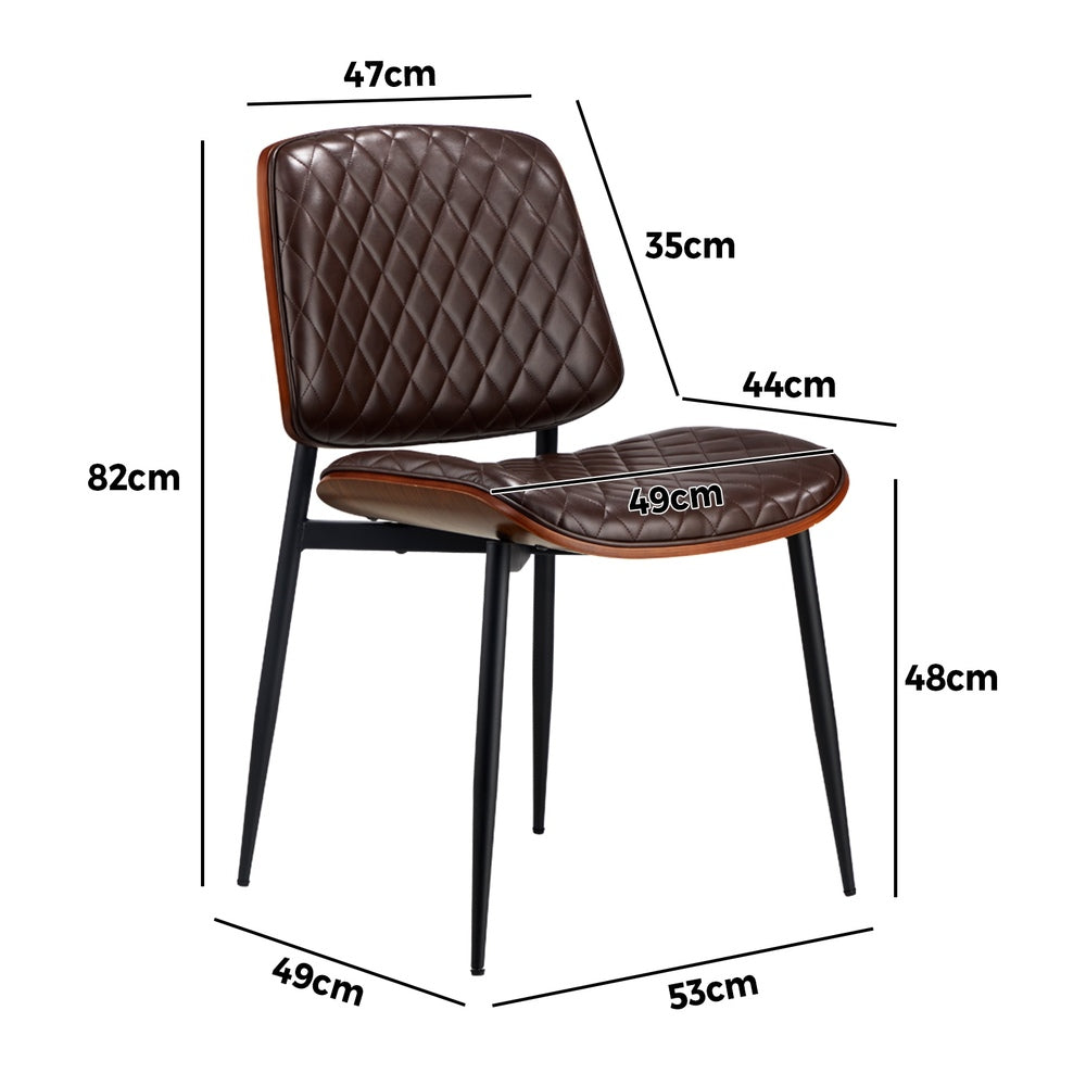 Oikiture 2x Dining Chairs Leather Seat Metal Legs Walnut