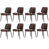 Oikiture 8x Dining Chairs Retro PU Leather Solid Wood Metal Leg Walnut