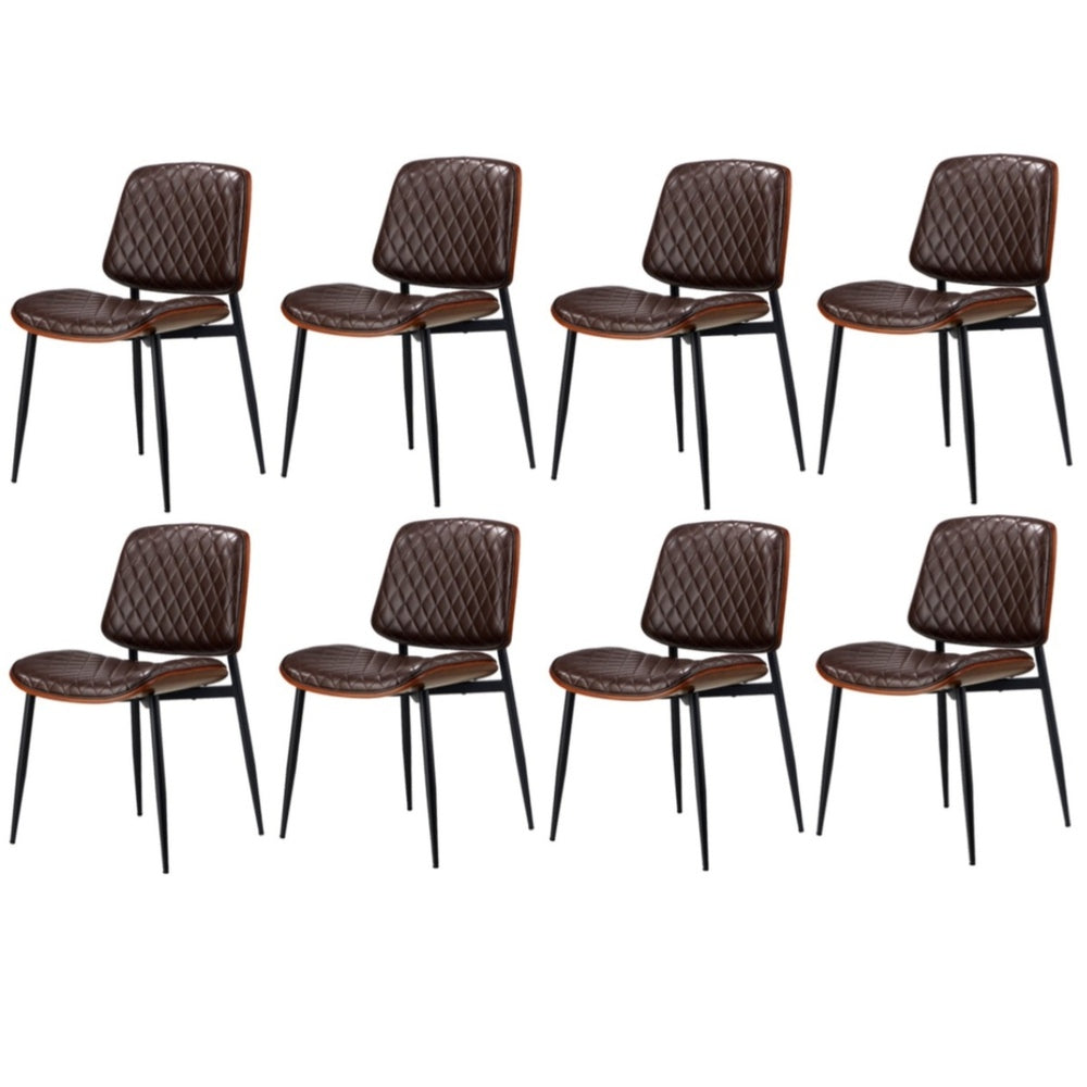 Oikiture 8x Dining Chairs Retro PU Leather Solid Wood Metal Leg Walnut