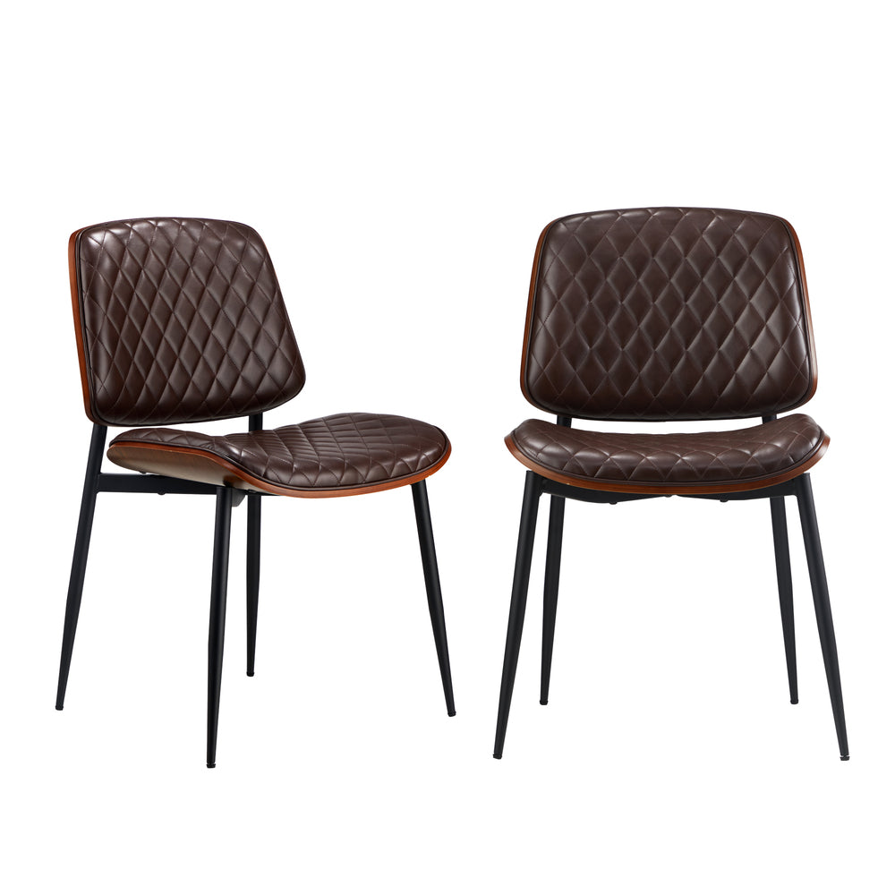 Oikiture 8x Dining Chairs Retro PU Leather Solid Wood Metal Leg Walnut