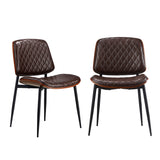 Oikiture 8x Dining Chairs Retro PU Leather Solid Wood Metal Leg Walnut - 45-Degree Angle
