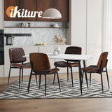 Oikiture 8x Dining Chairs Retro PU Leather Solid Wood Metal Leg Walnut - Low Angle