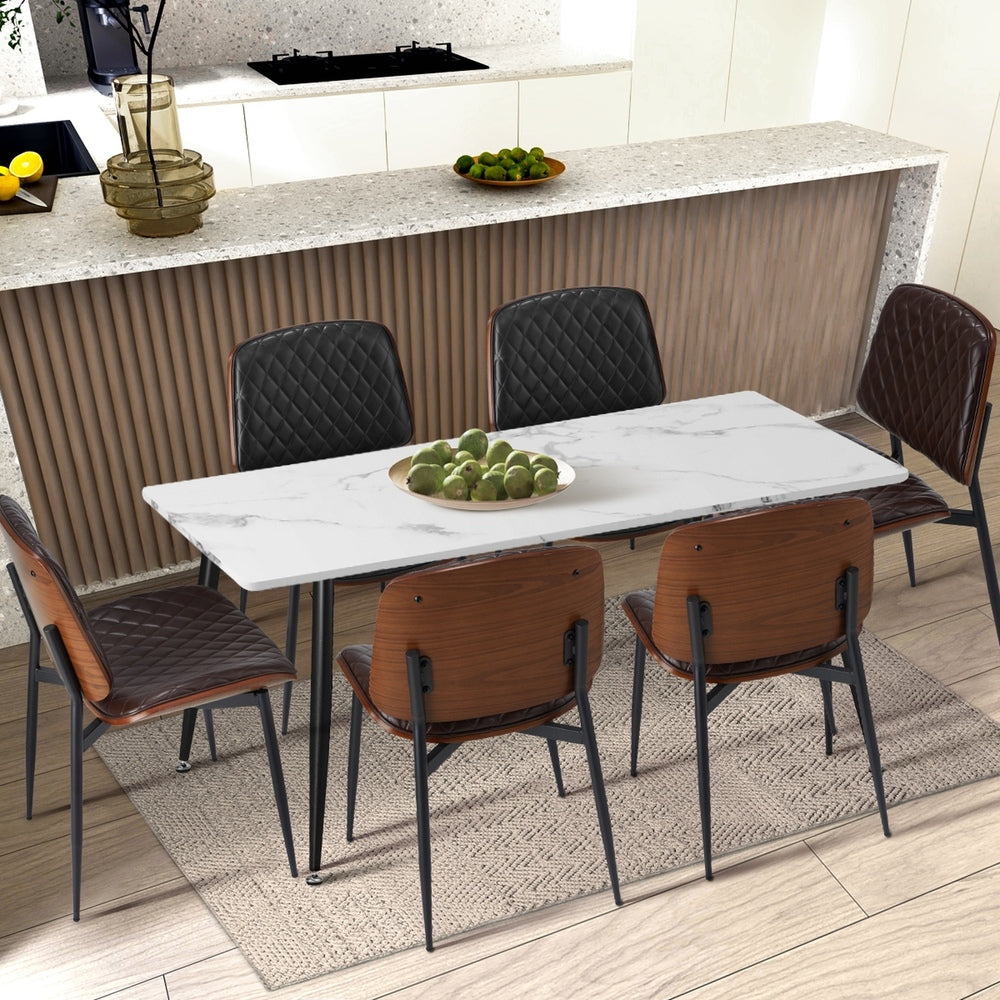 Oikiture 8x Dining Chairs Retro PU Leather Solid Wood Metal Leg Walnut