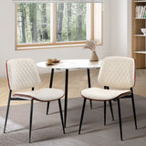 Oikiture 2x Dining Chairs PU Leather Wood Frame Metal Legs White - Close-Up Angle