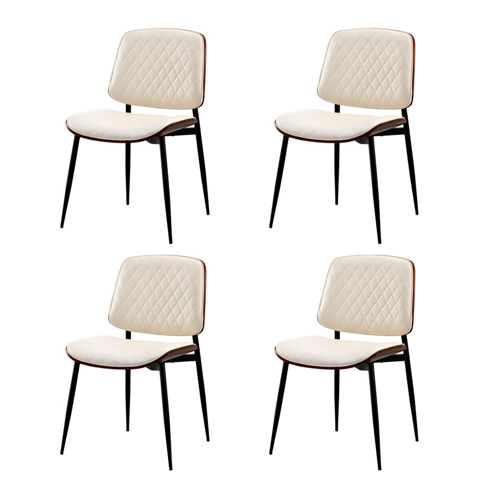 Oikiture 4x Dining Chairs PU Leather Wood Frame Metal Legs White