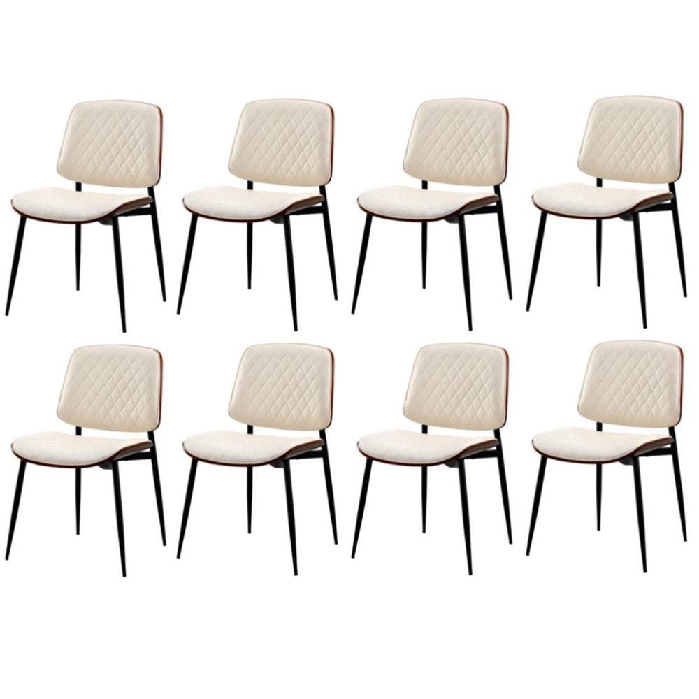 Oikiture 8x Dining Chairs Retro PU Leather Solid Wood Metal Leg White