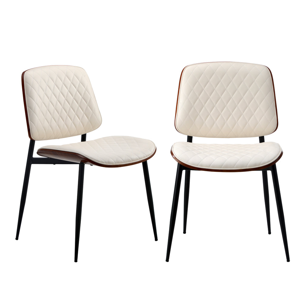 Oikiture 8x Dining Chairs Retro PU Leather Solid Wood Metal Leg White