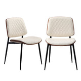 Oikiture 8x Dining Chairs Retro PU Leather Solid Wood Metal Leg White - 45-Degree Angle