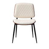 Oikiture 8x Dining Chairs Retro PU Leather Solid Wood Metal Leg White - Low Angle