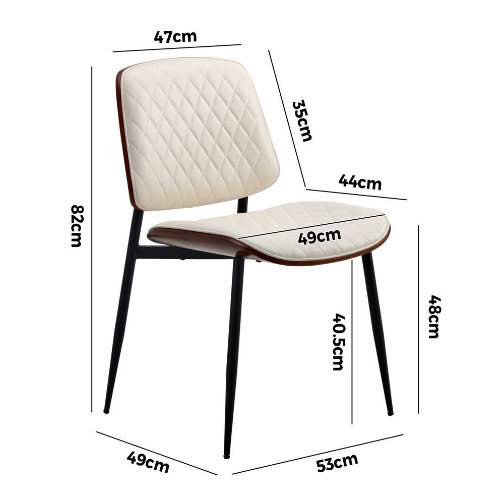 Oikiture 8x Dining Chairs Retro PU Leather Solid Wood Metal Leg White
