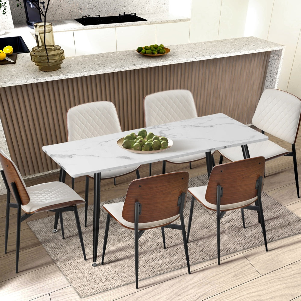 Oikiture 8x Dining Chairs Retro PU Leather Solid Wood Metal Leg White