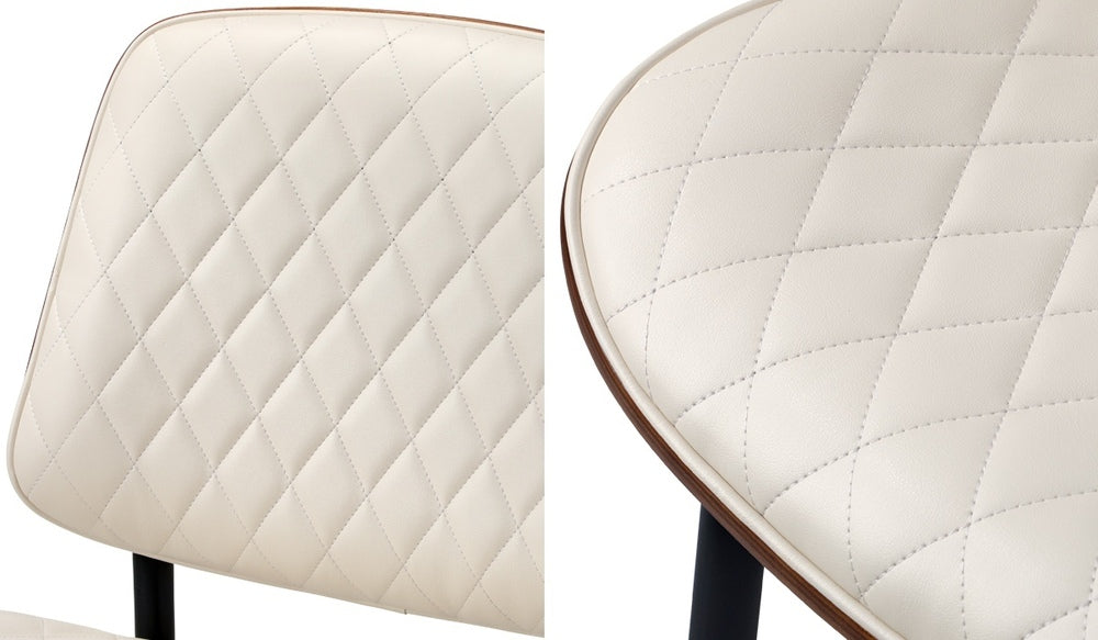 Oikiture 8x Dining Chairs Retro PU Leather Solid Wood Metal Leg White