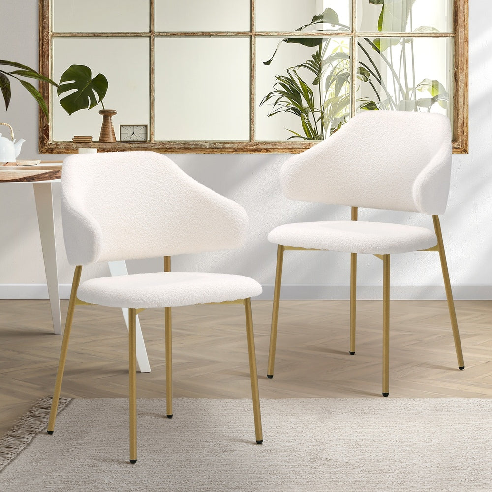 Oikiture 2x Dining Chair Sherpa Gold&White