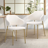 Oikiture 2x Dining Chair Sherpa Gold&White - Side View