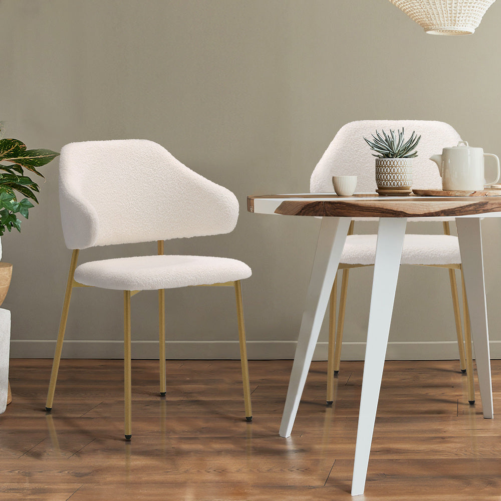 Oikiture 2x Dining Chair Sherpa Gold&White