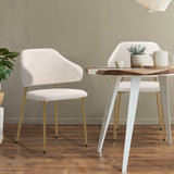Oikiture 2x Dining Chair Sherpa Gold&White - Low Angle