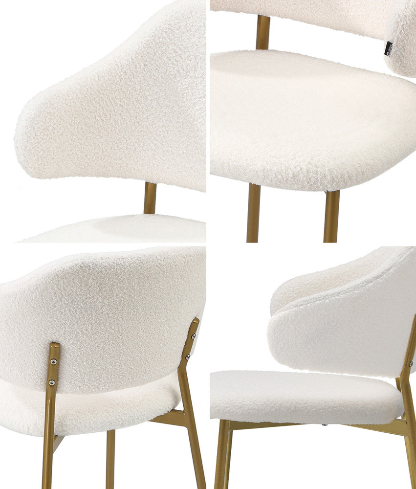 Oikiture 2x Dining Chair Sherpa Gold&White