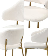 Oikiture 2x Dining Chair Sherpa Gold&White - Rear View