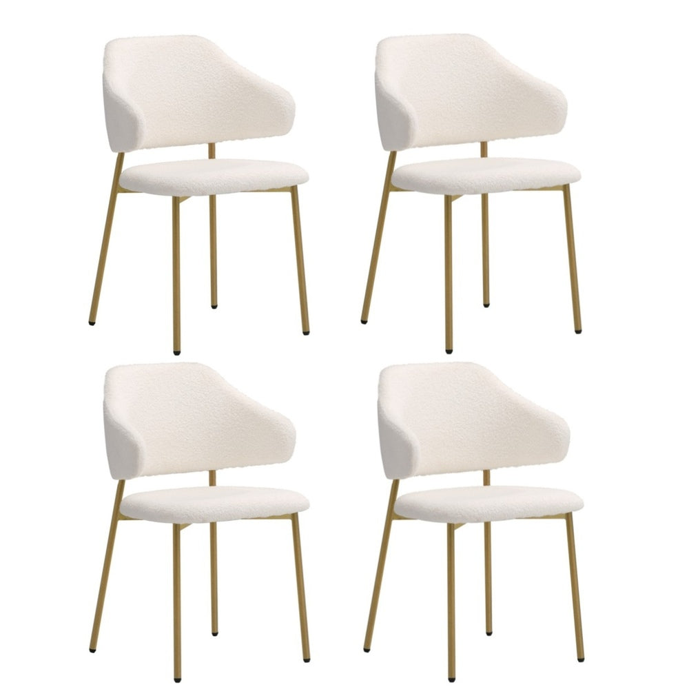 Oikiture 4x Dining Chair Sherpa Gold&White