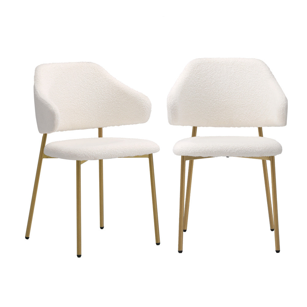 Oikiture 4x Dining Chair Sherpa Gold&White