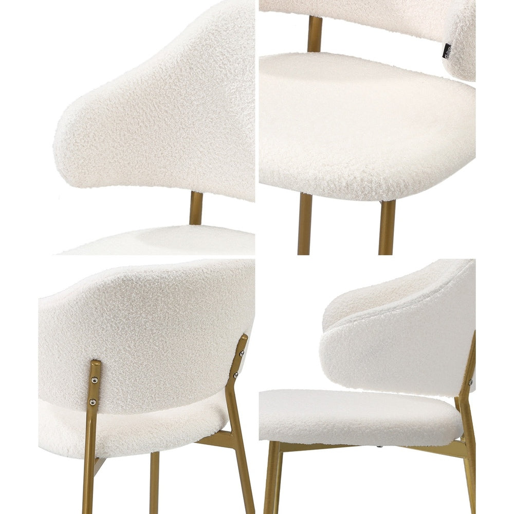 Oikiture 4x Dining Chair Sherpa Gold&White