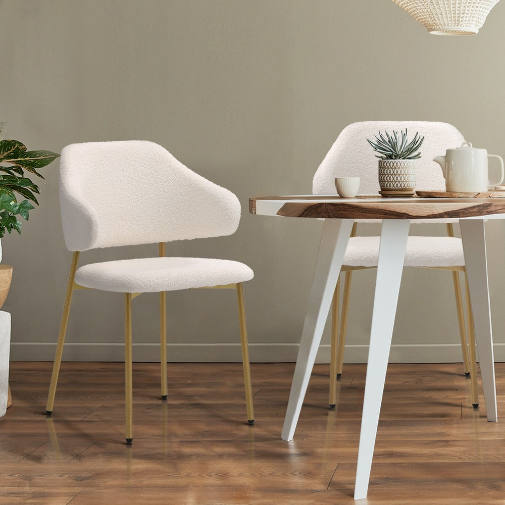 Oikiture 6x Dining Chair Sherpa Gold&White