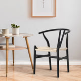 Oikiture Dining Chair Wooden Hans Wegner Wishbone Black - Front View