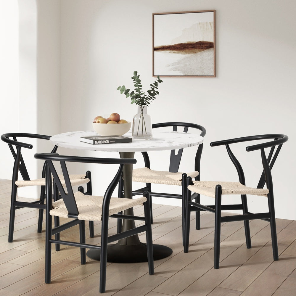 Oikiture Dining Chair Wooden Hans Wegner Wishbone Black