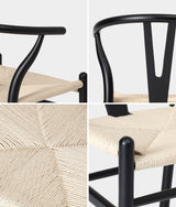Oikiture 4xDining Chair Wooden Hans Wegner Wishbone Black - Front View
