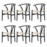Oikiture 6xDining Chair Wooden Hans Wegner Wishbone Black