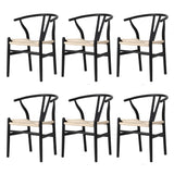 Oikiture 6xDining Chair Wooden Hans Wegner Wishbone Black