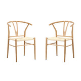 Oikiture 2x Dining Chair Metal Hans Wegner Chair Wishbone Beige