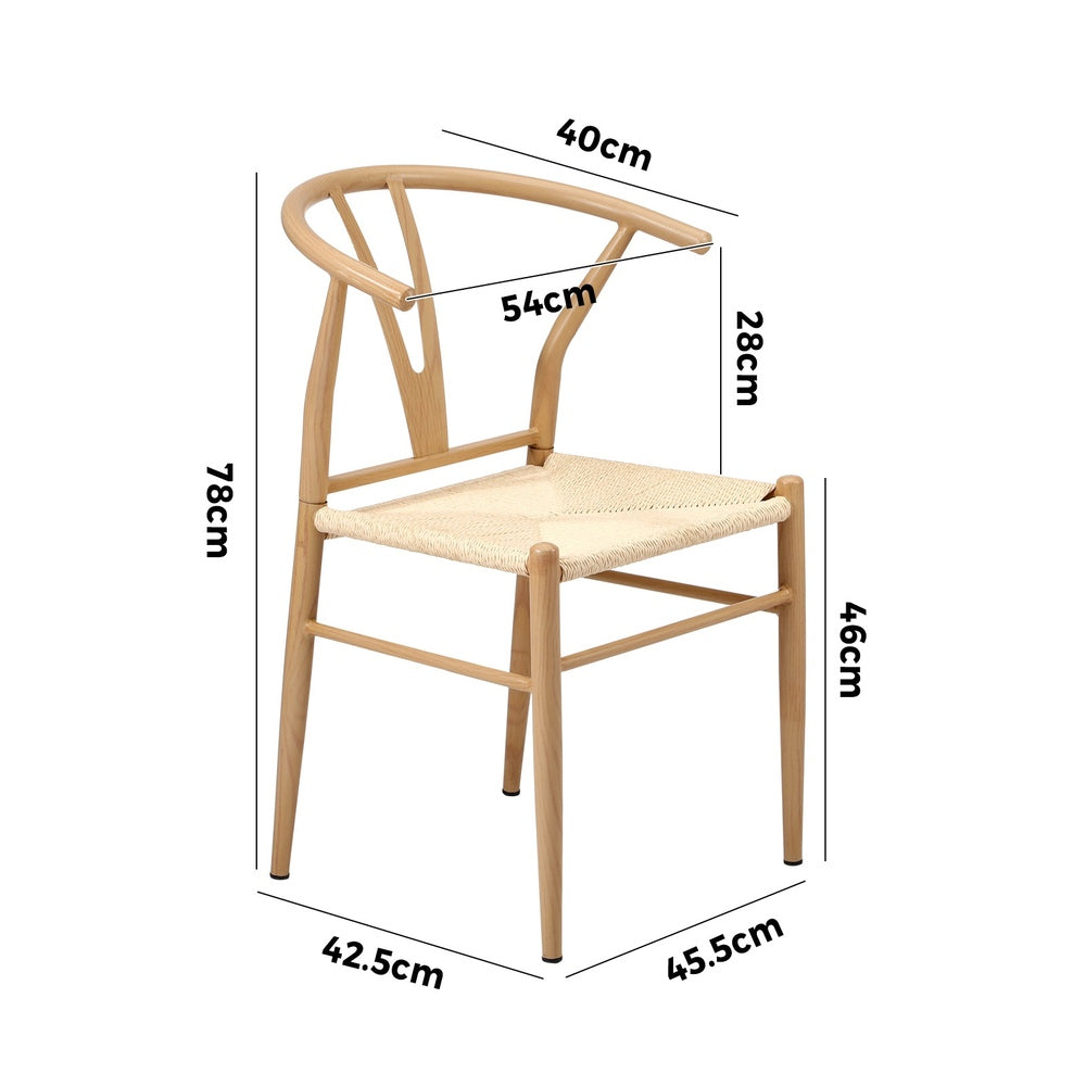 Oikiture 2x Dining Chair Metal Hans Wegner Chair Wishbone Beige