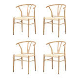 Oikiture 4x Dining Chair Metal Hans Wegner Chairs Wishbone Beige - Front View