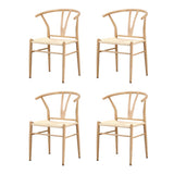 Oikiture 4x Dining Chair Metal Hans Wegner Chairs Wishbone Beige
