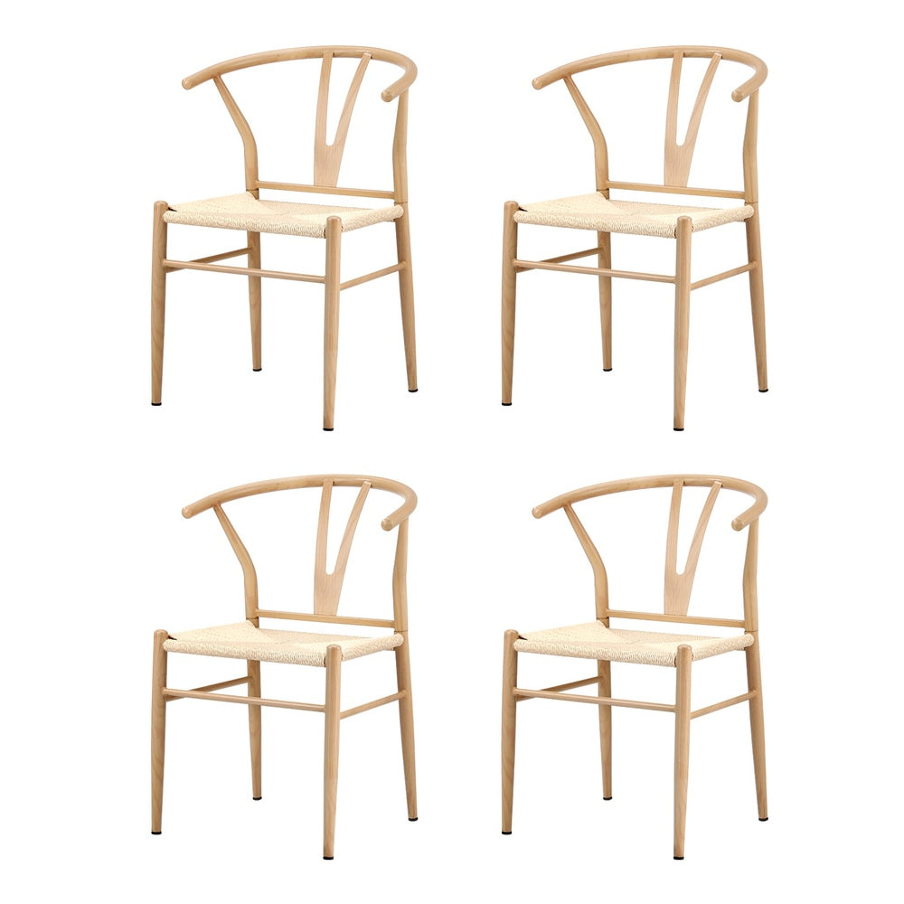Oikiture 4x Dining Chair Metal Hans Wegner Chairs Wishbone Beige