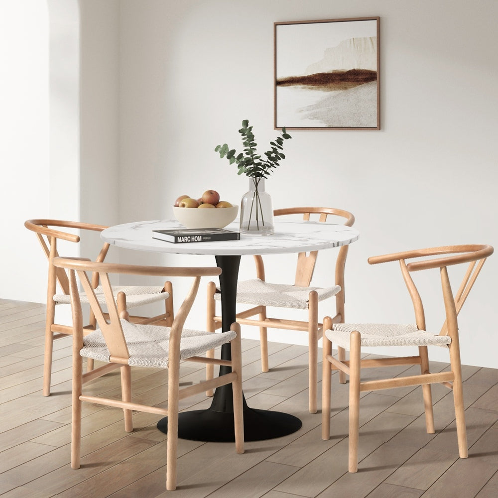 Oikiture 8x Dining Chair Wooden Hans Wegner Wishbone