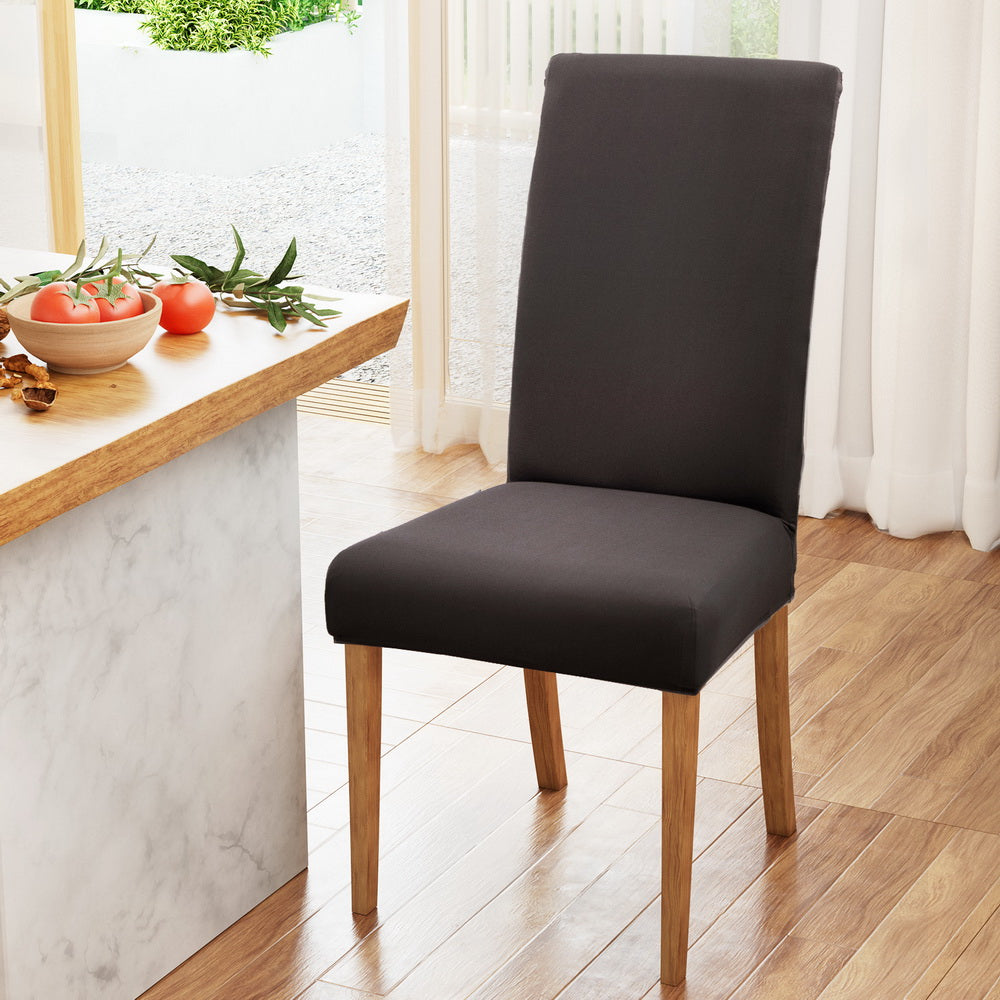 Set of 4 Dark Grey Spandex Stretch Chair Covers for Dining Banquets and Parties