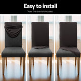 Set of 4 Dark Grey Spandex Stretch Chair Covers for Dining Banquets and Parties - Rear View