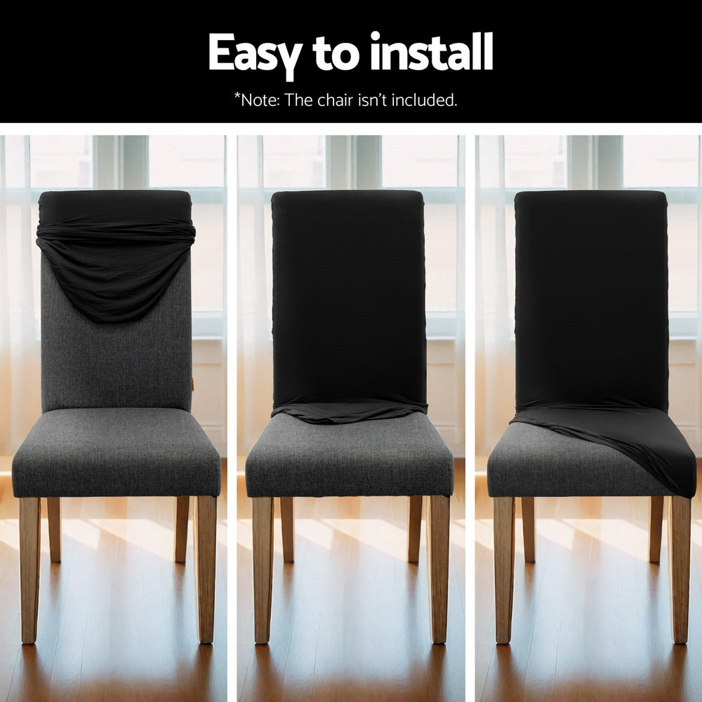 Set of 6 Black Spandex Stretch Dining Chair Slipcovers for Weddings and Banquets