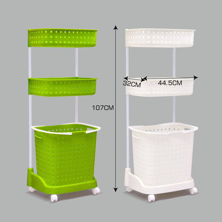 Bathroom Laundry Clothes Baskets Bin Removable Shelf Green