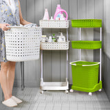 Bathroom Laundry Clothes Baskets Bin Removable Shelf Green - Front View