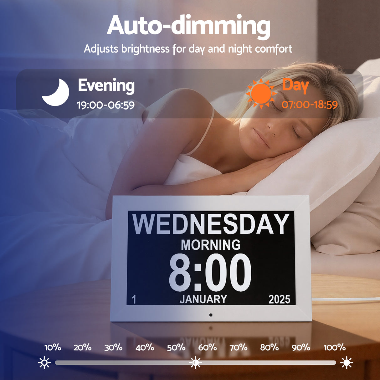 Artiss 10" Digital Day Clock Alarm Calendar Dementia Date Week Desk Clocks White